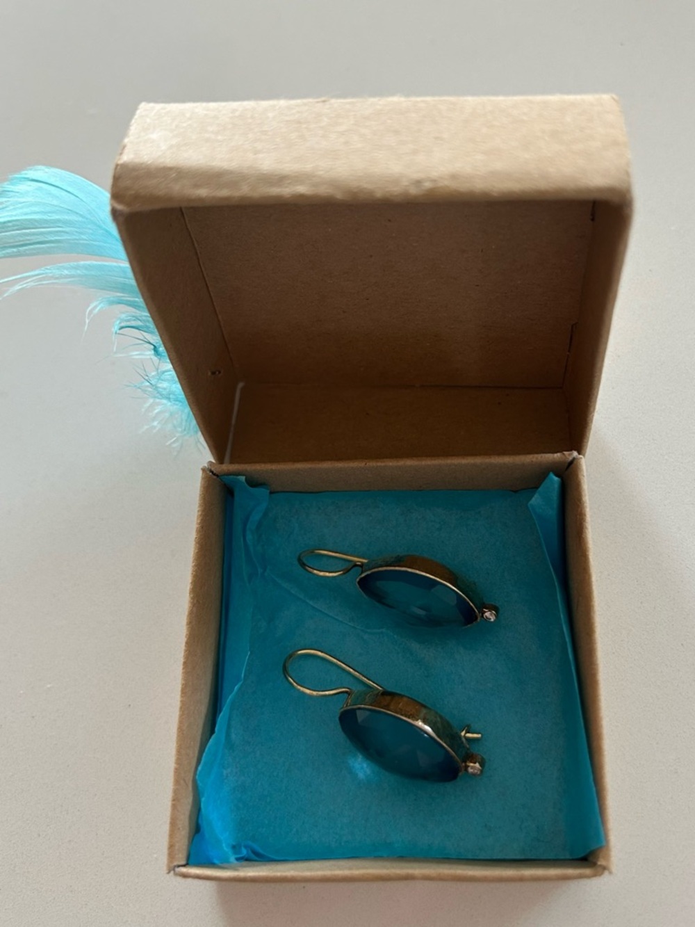 Women's Deep Aqua Oval Stone Drop Earrings - Made in Chania, Crete. Greece